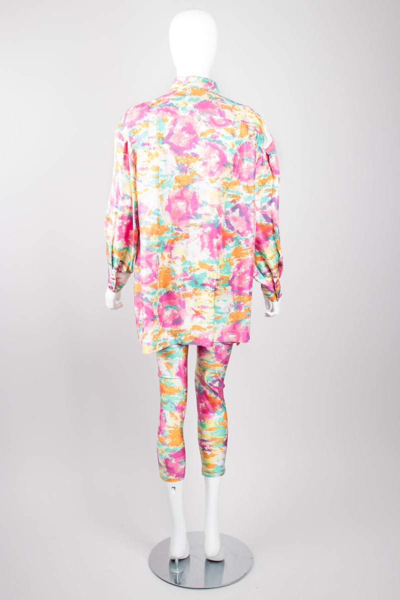 Chanel Boutique Watercolor Spandex  Unitard Jumpsuit & Silk Shirt Set