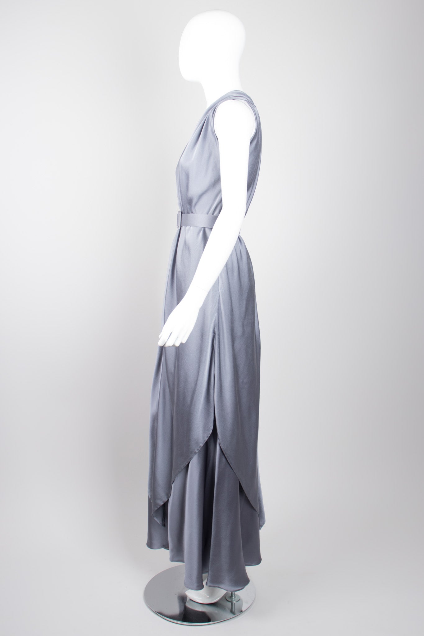 Pauline Trigere Vintage Layered Misty Silk Charmeuse Belted Dress