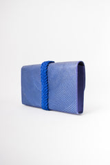 Cora Jacobs Midnight Blue Shell Straw Envelope Clutch Purse