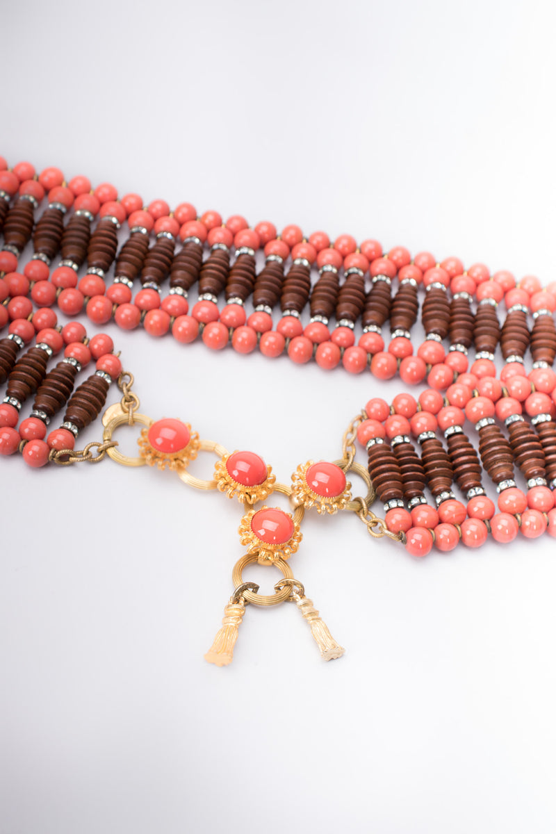 William De Lillo Coral Carved Abacus Bead Belt