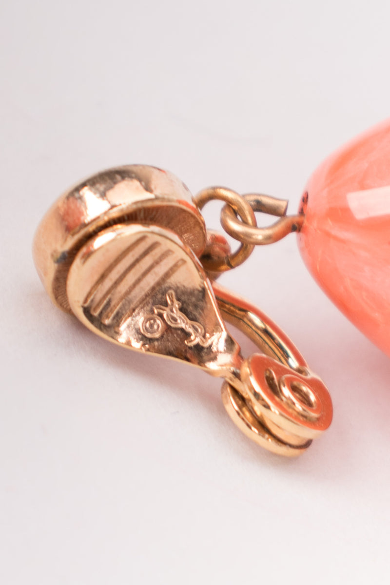 Yves Saint Laurent YSL Coral Marbled Drop Clip Earrings