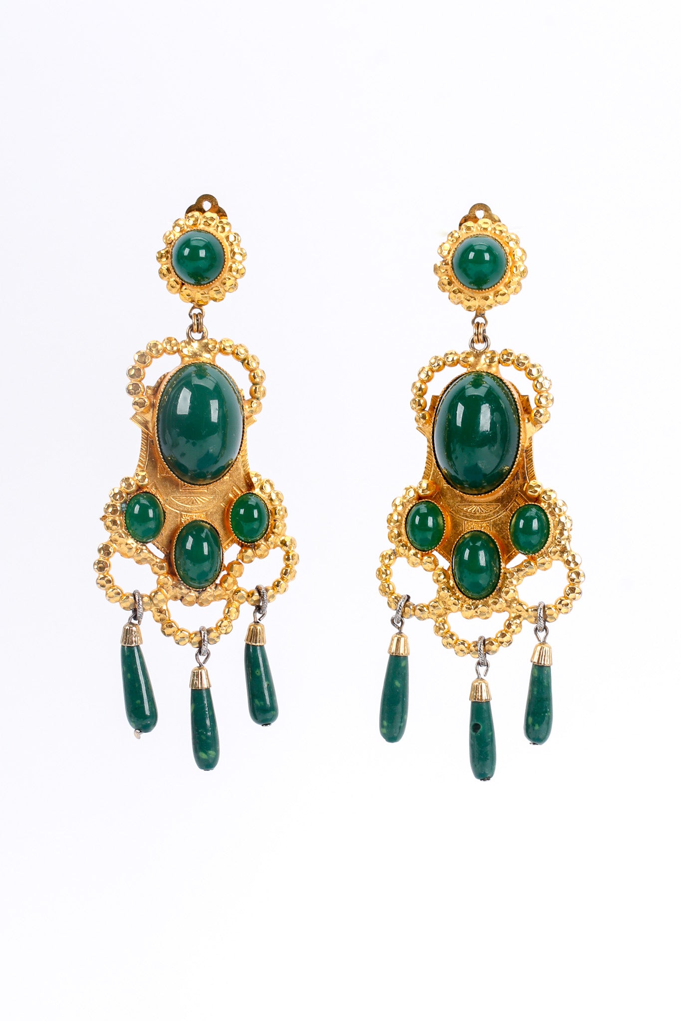 Vintage William de Lillo Egyptian Revival Stone Earrings front hang @ Recess LA