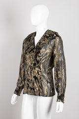 Escada Sheer Brocade Pleated Ruffle Collar Wrap Blouse Jacket