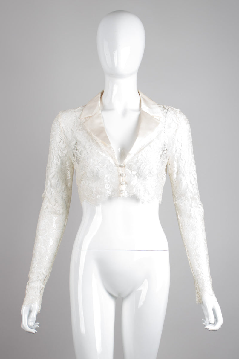 Escada White Wedding Lace Cropped Tiuxedo Jacket