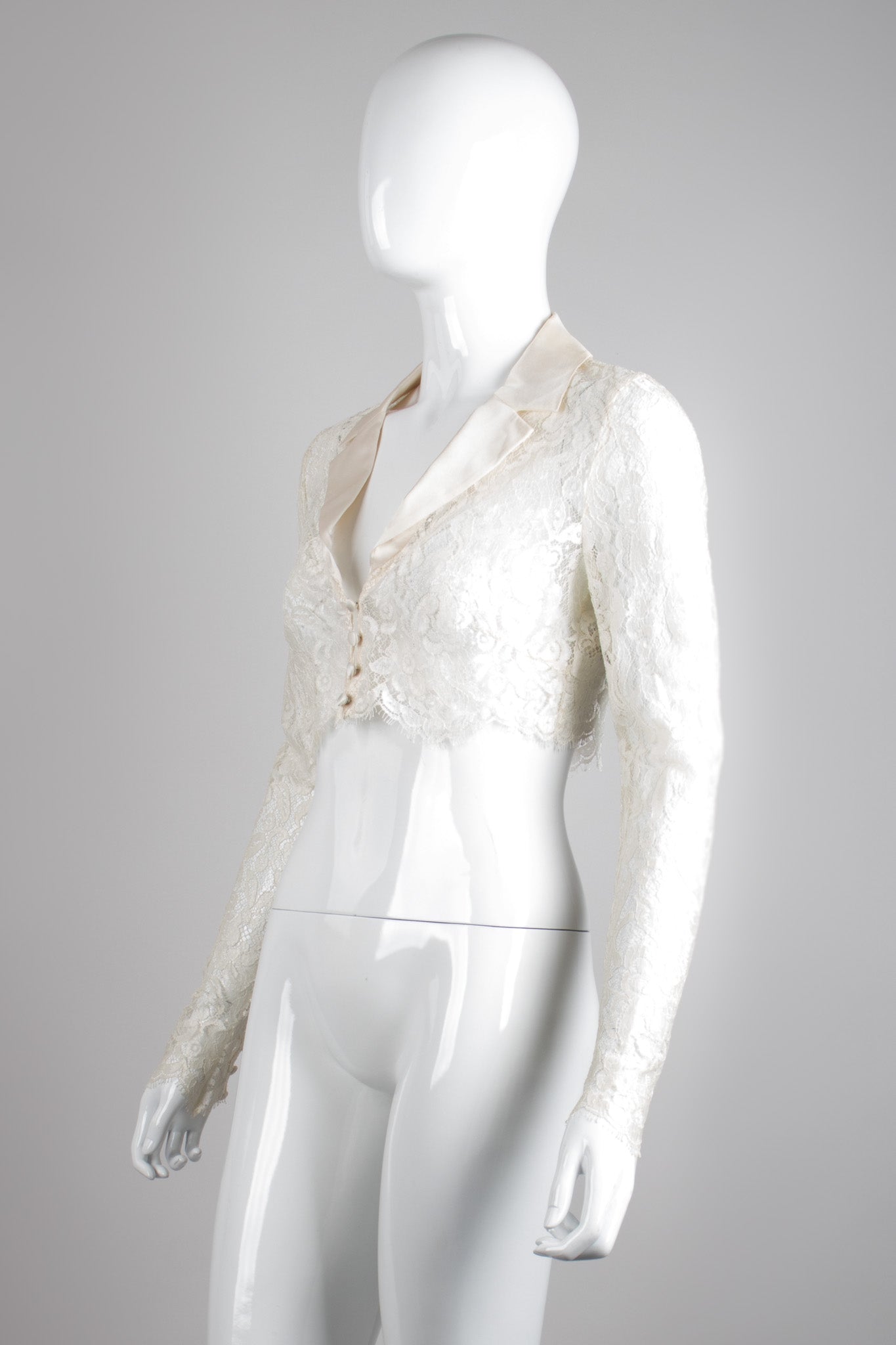 Escada White Wedding Lace Cropped Tiuxedo Jacket