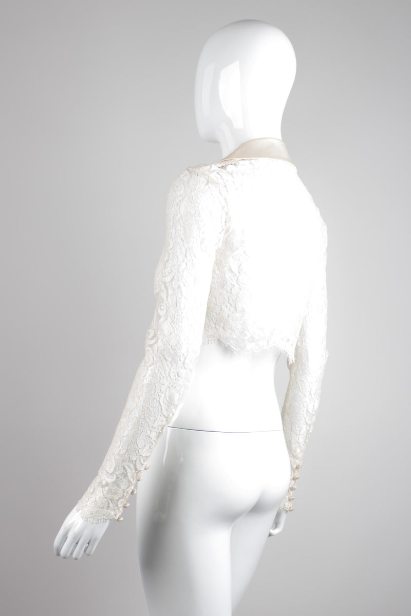 Escada White Wedding Lace Cropped Tiuxedo Jacket