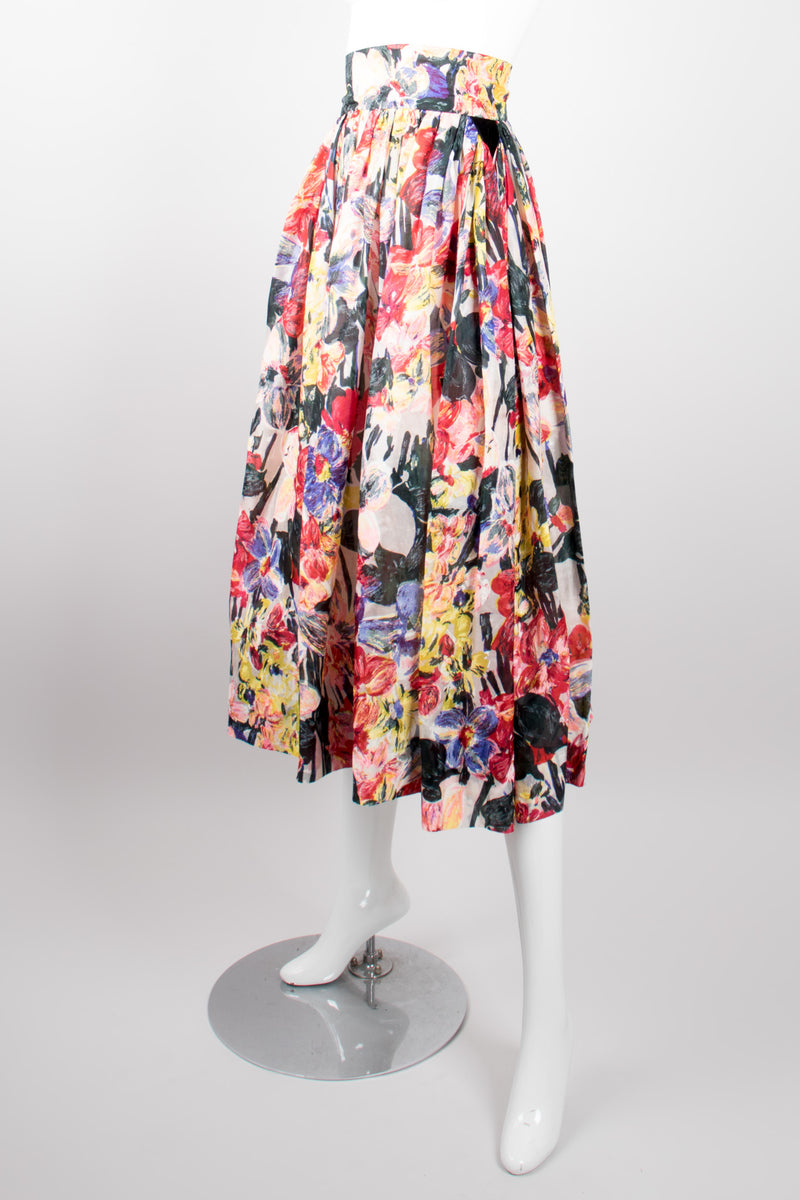 Fanée Floral Bloom Expressionist Painting Midi Skirt