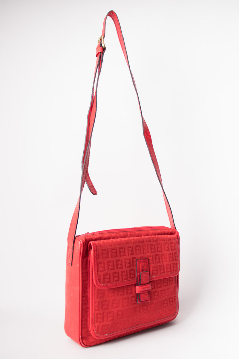 Fendi Vintage Red Monogram Canvas Crossbody Shoulder Bag