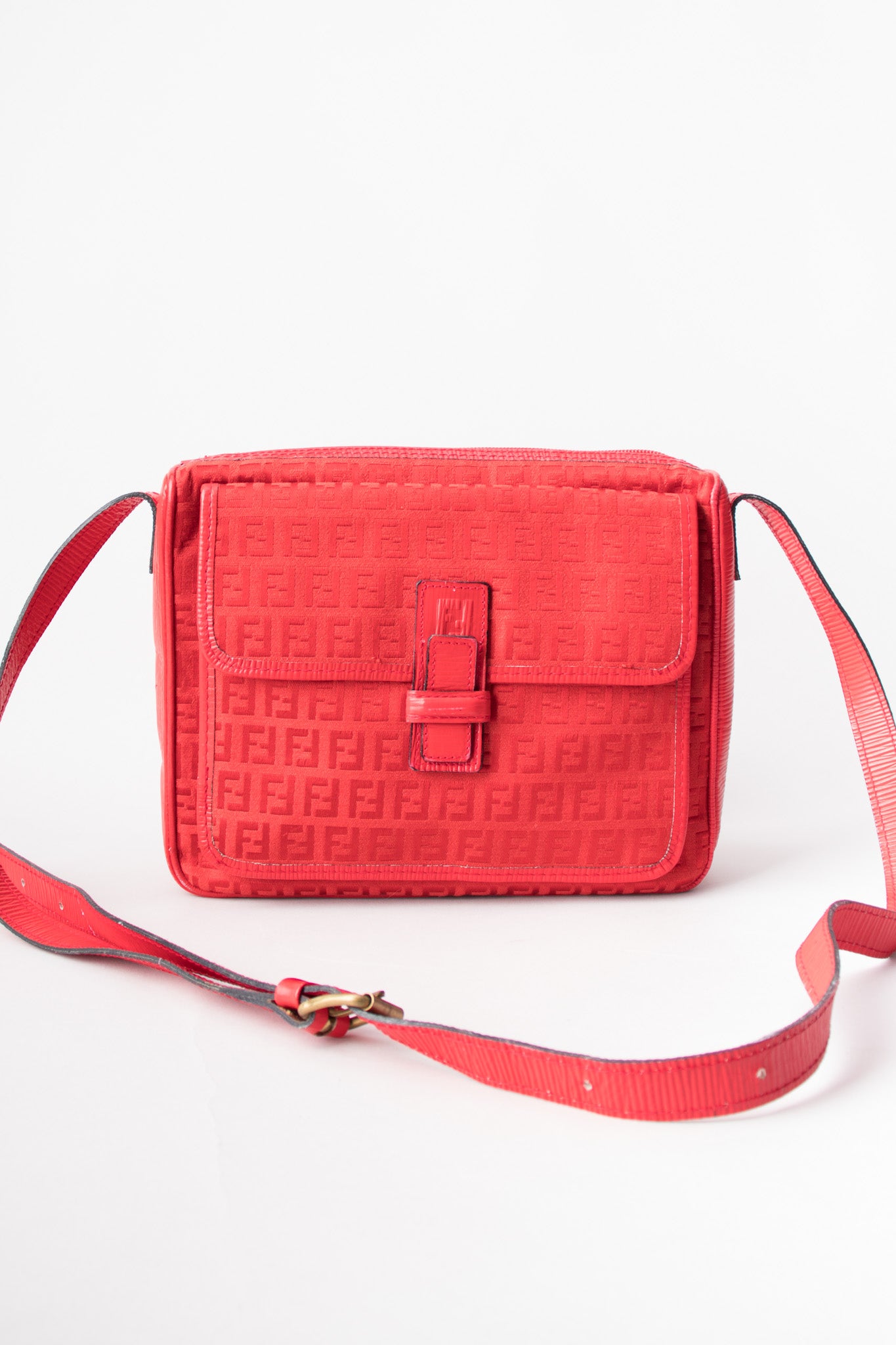 Fendi Vintage Red Monogram Canvas Crossbody Shoulder Bag