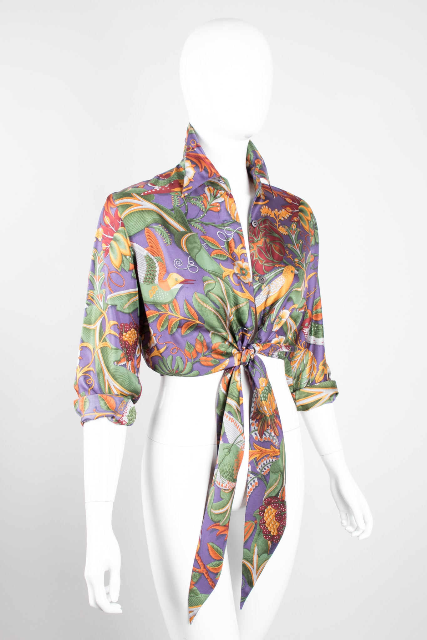 Salvatore Ferragamo Cropped Silk Print Tie Blouse