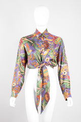 Salvatore Ferragamo Cropped Silk Print Tie Blouse