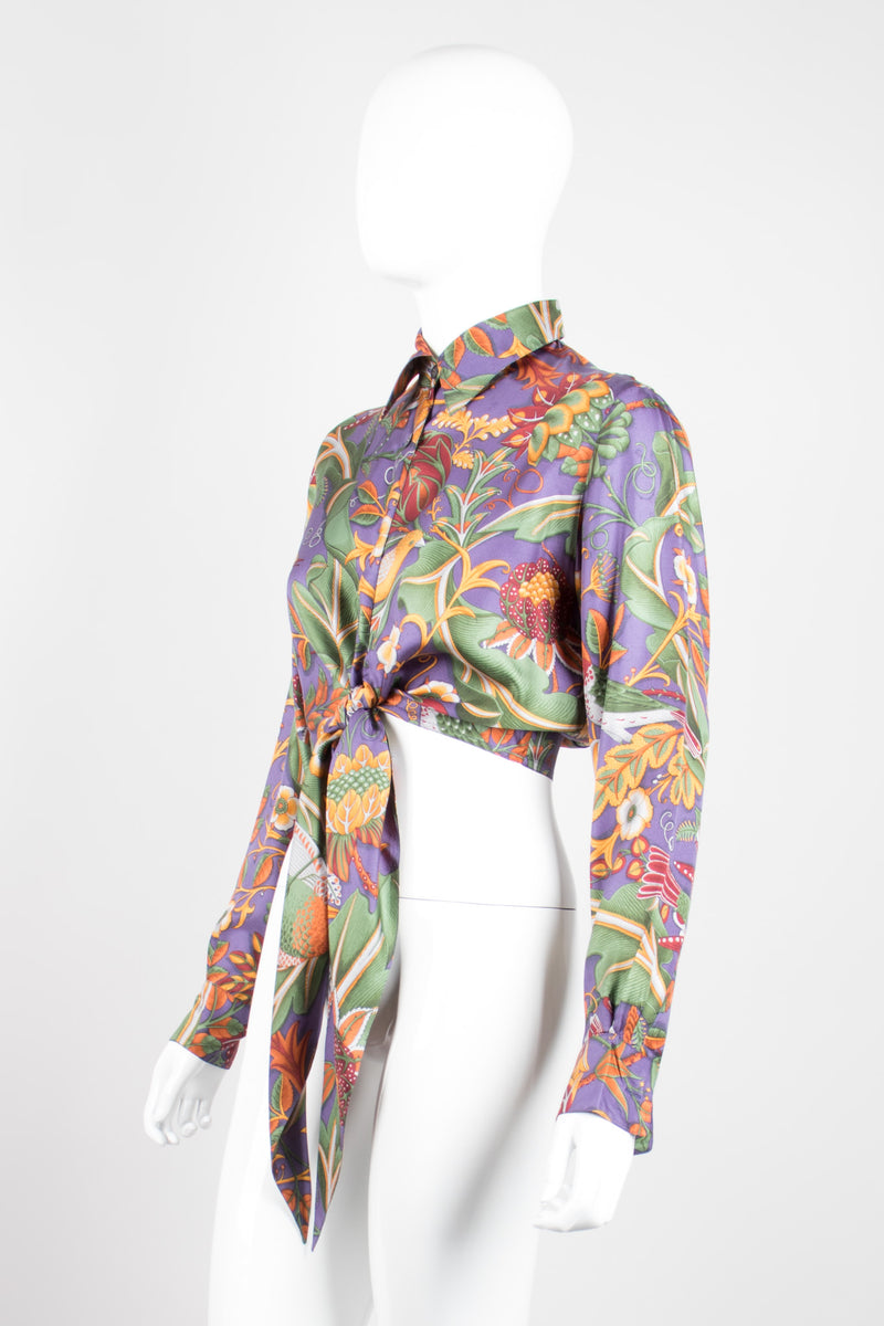 Salvatore Ferragamo Cropped Silk Print Tie Blouse