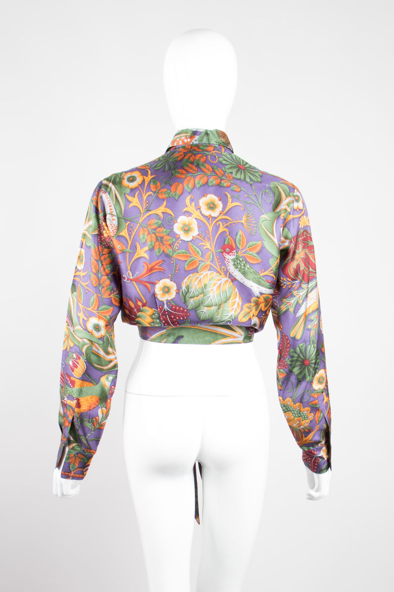 Salvatore Ferragamo Cropped Silk Print Tie Blouse