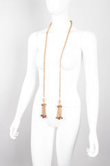 Vintage Triple Link Chain Glass Bead Tassel Wrap Necklace