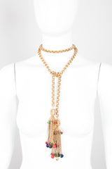 Vintage Triple Link Chain Glass Bead Tassel Wrap Necklace Belt