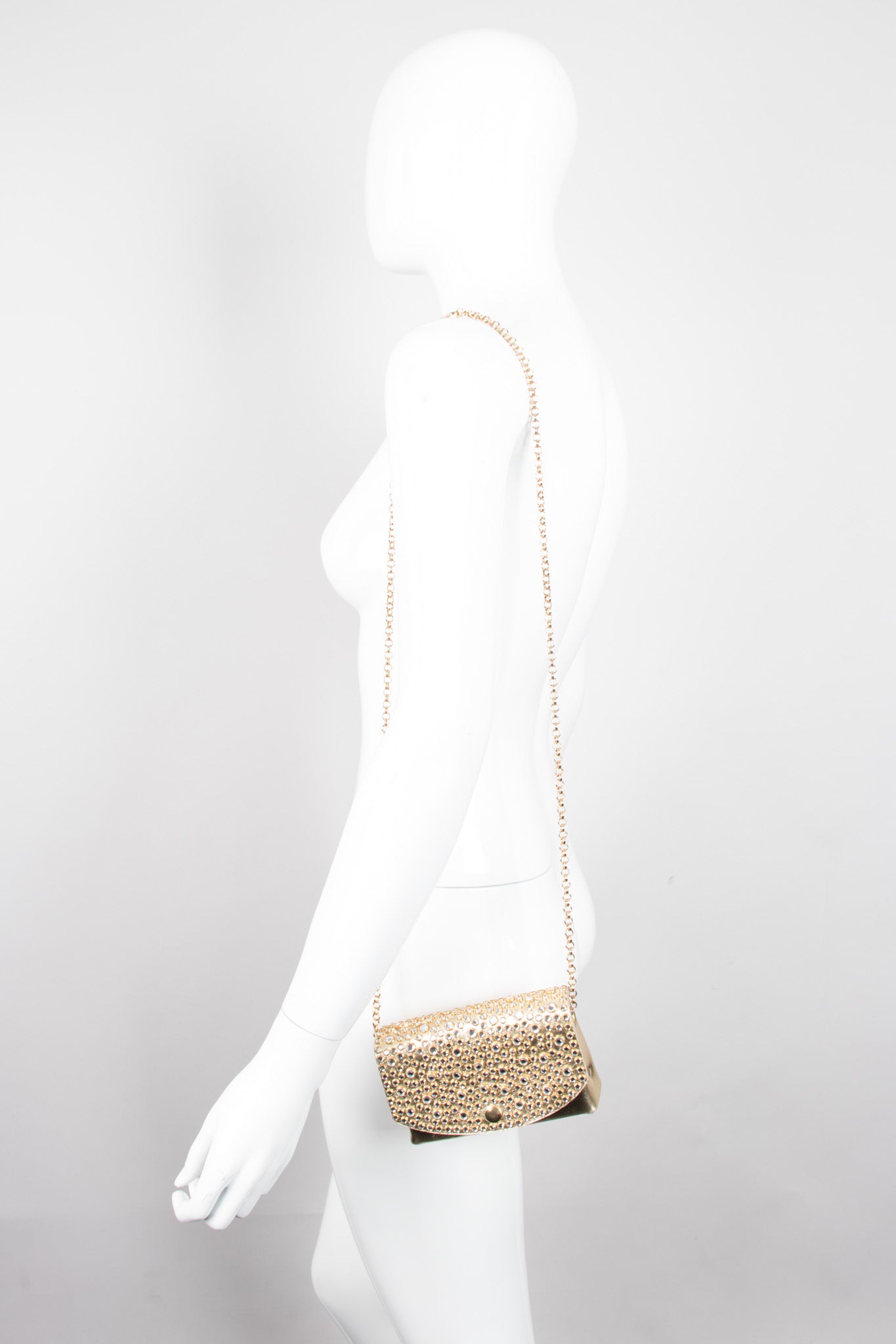 Michael Morrison MX Convertible Gold Lamé Crystal Stud Fanny Pack Belt Bag Crossbody