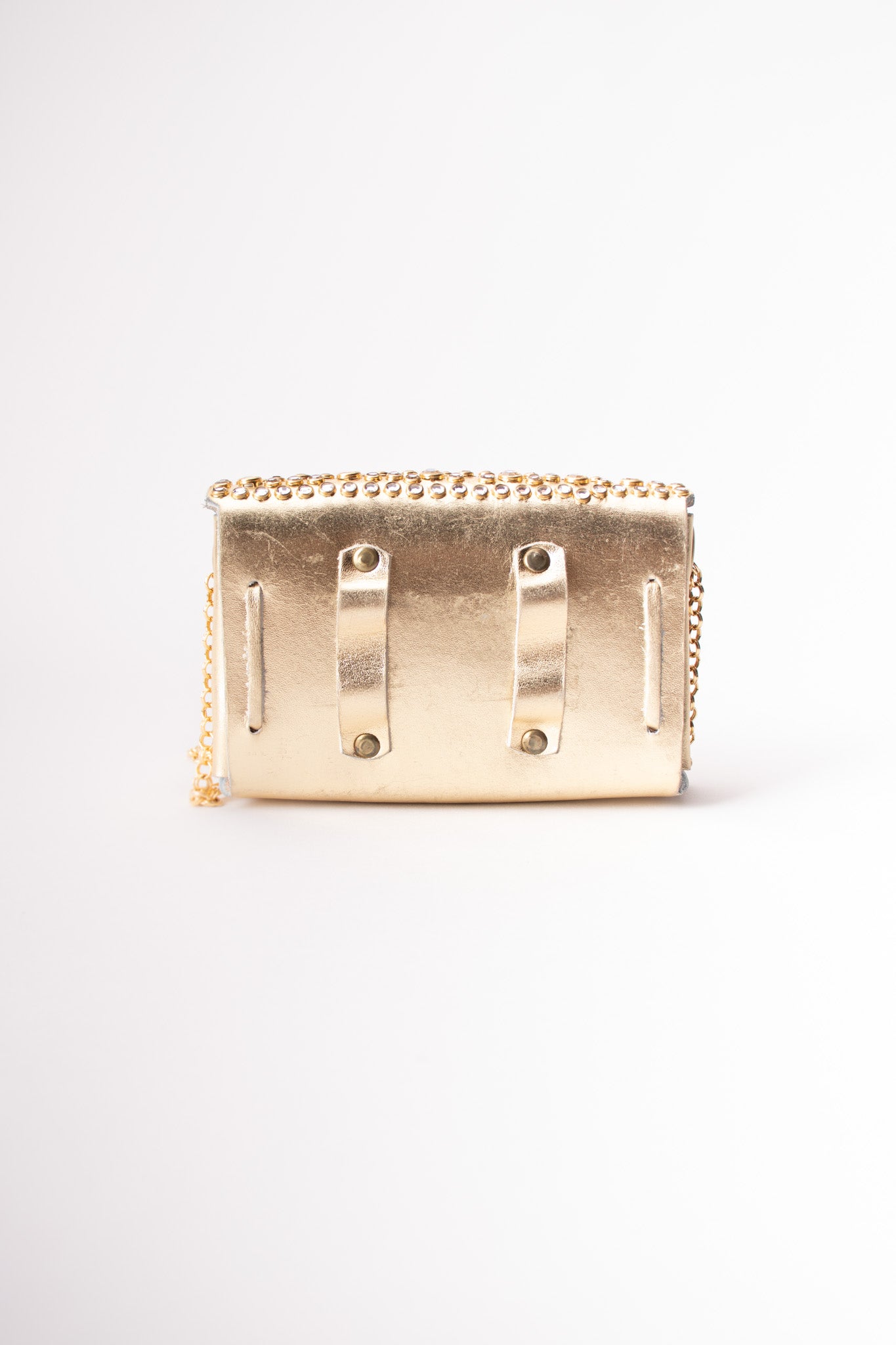 Michael Morrison Gold Lamé Crystal Stud Fanny Pack Belt Bag Crossbody