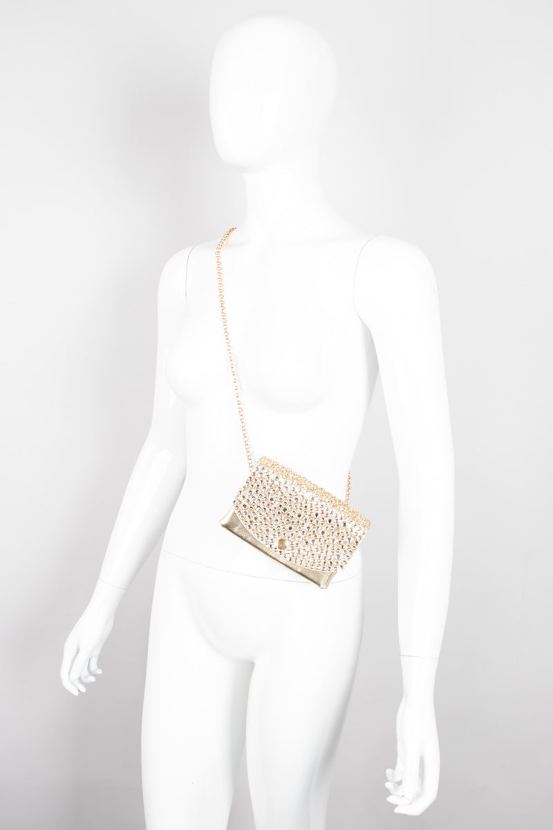 Michael Morrison MX Gold Lamé Crystal Stud Fanny Pack Belt Bag Crossbody