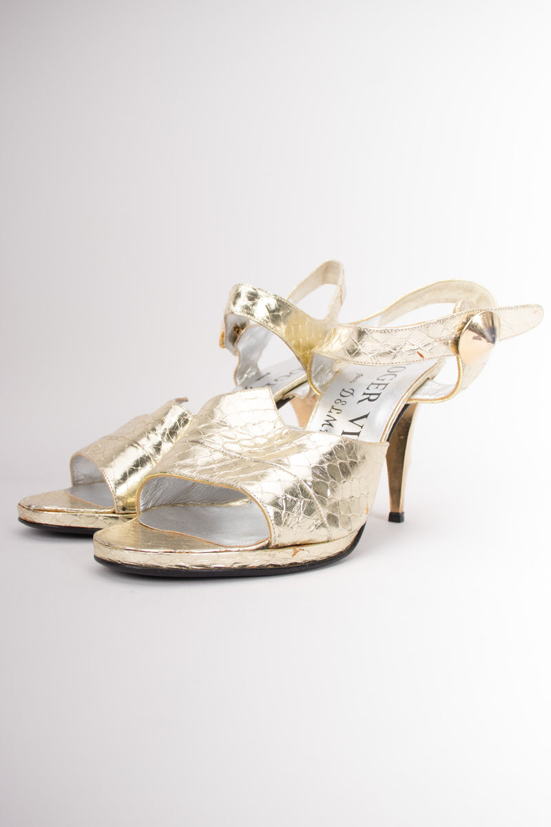 Roger Vivier Metallic Lamé Snakeskin Sculpture Antler Heels