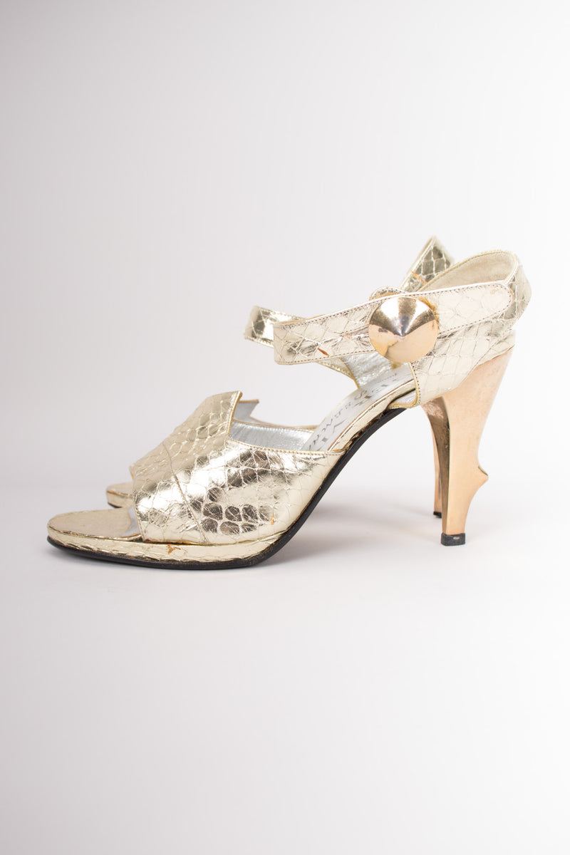 Roger Vivier Metallic Lamé Snakeskin Sculpture Antler Heels