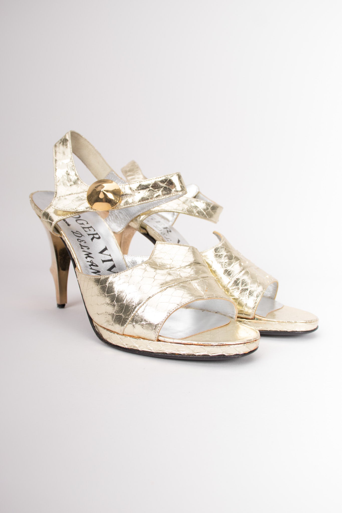 Roger Vivier Metallic Lamé Snakeskin Sculpture Antler Heels