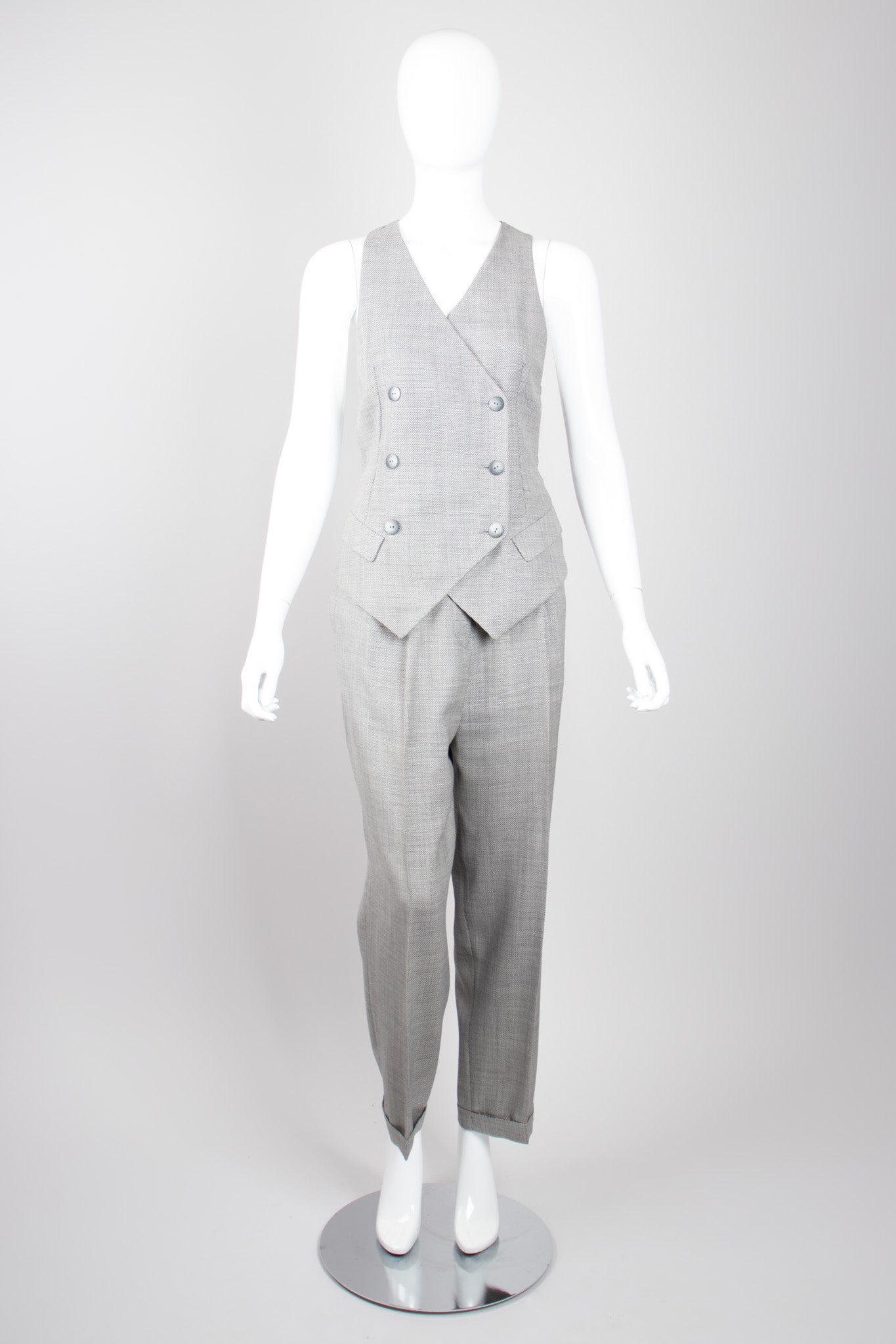 Neiman Marcus Studio Vintage Tweed Double Breasted Vest & Pant Suit Set