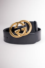 Gucci Vintage 80s GG Logo Buckle Leather Belt