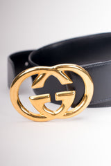 Gucci Vintage 80s GG Logo Buckle Leather Belt