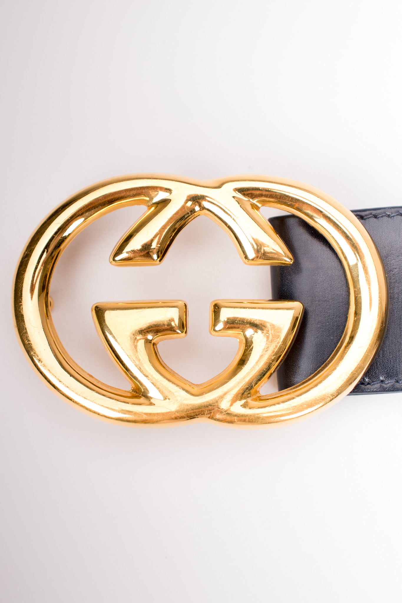 Gucci Vintage 80s GG Logo Buckle Leather Belt