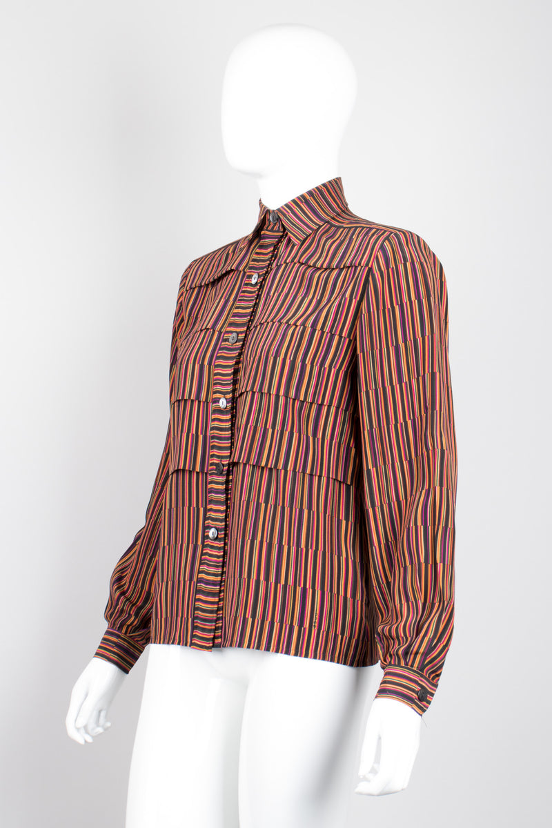 Gucci Vintage Pleated Matchstick Stripe Silk Shirt