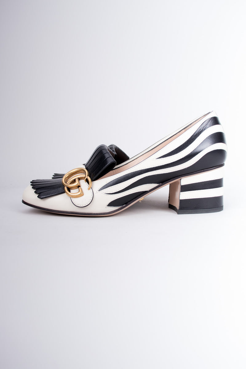 Gucci 2017 GG Marmont Fringed Zebra Appliqué Loafers