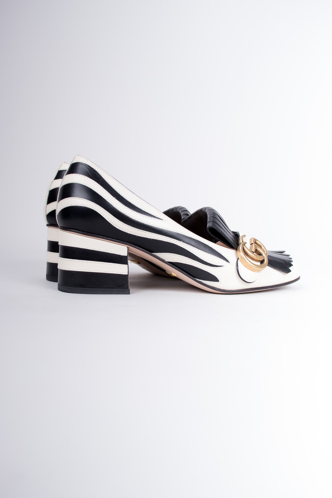 Gucci 2017 GG Marmont Fringed Zebra Appliqué Loafers