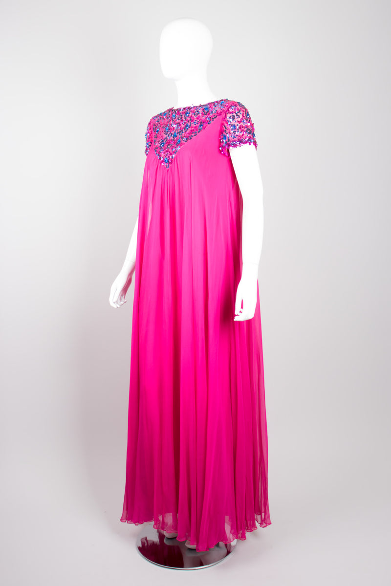 Malcolm Starr Vintage Silk Chiffon Sequin Maternity Trapeze Gown