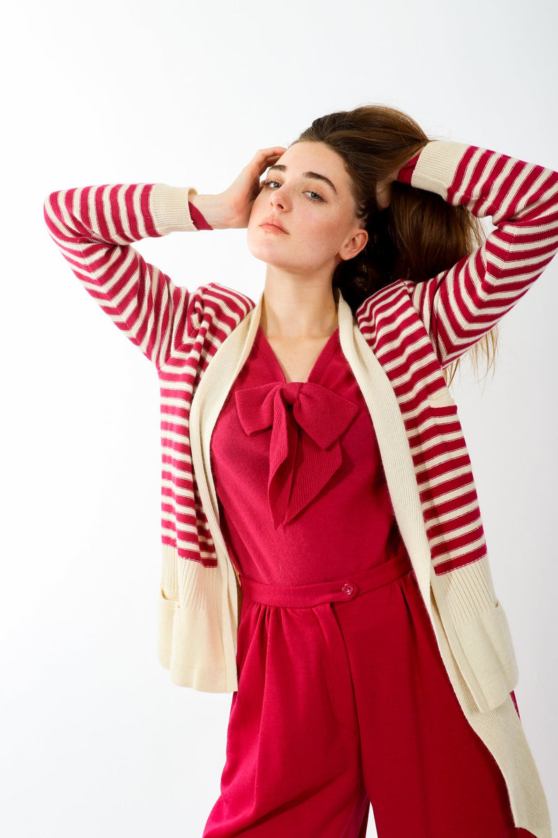 Girl wearing Vintage Sonia Rykiel Magenta Knit Sweater at Recess