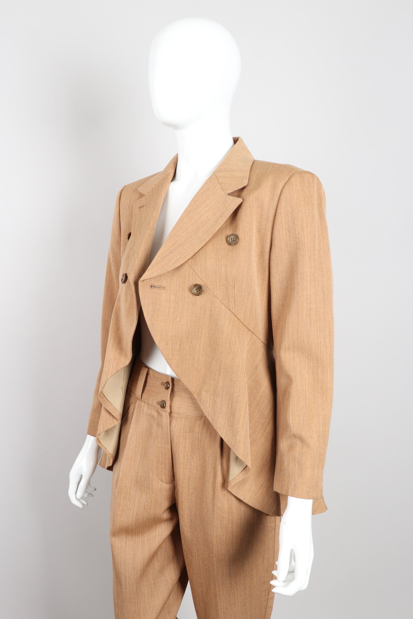 Issey Miyake Wool Cropped Waterfall Tuxedo Jacket & Pant Suit Set