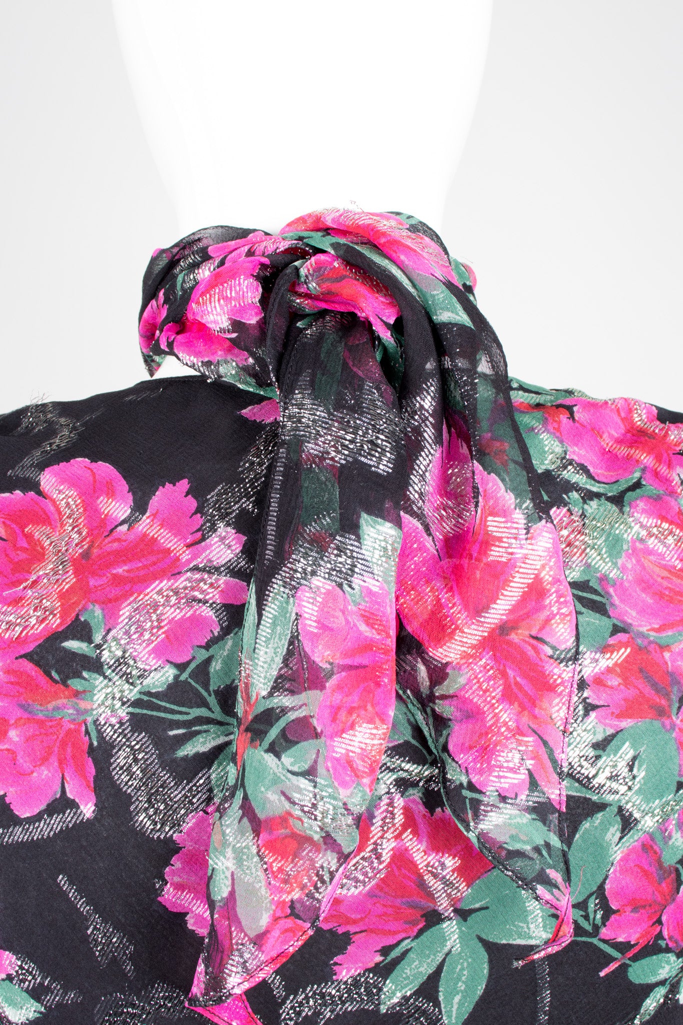 Judy Hornby Bias Cut Chiffon Floral Choker Scarf Neck Dress