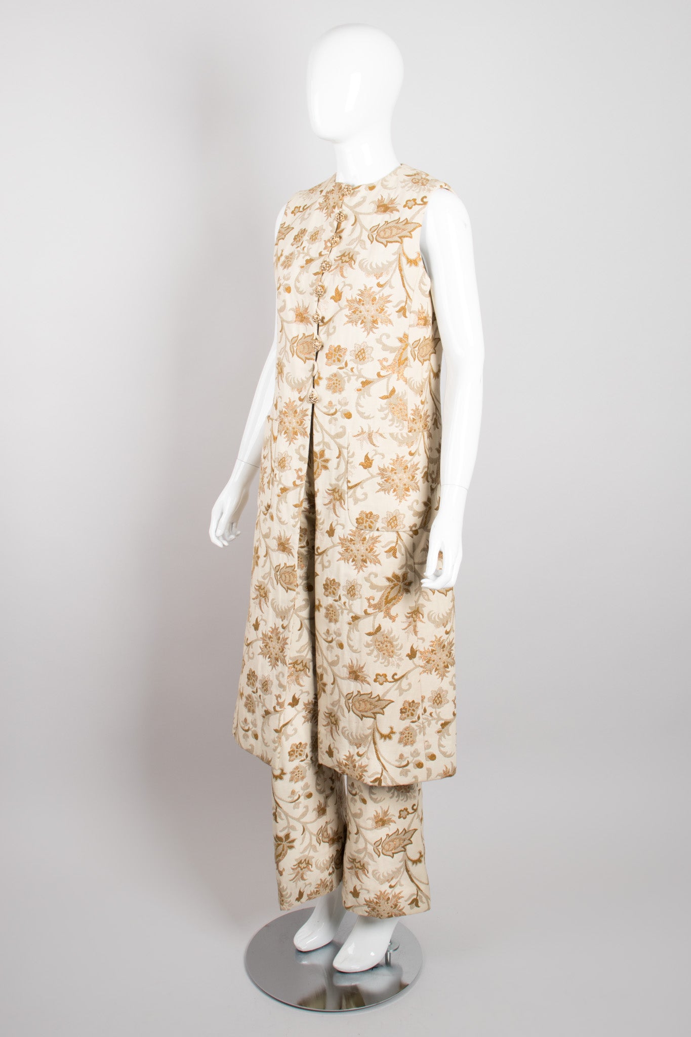 Vintage Junior Sophisticates Rockstar Gold Floral Brocade Vest & Pant Set Recess Los Angeles LA