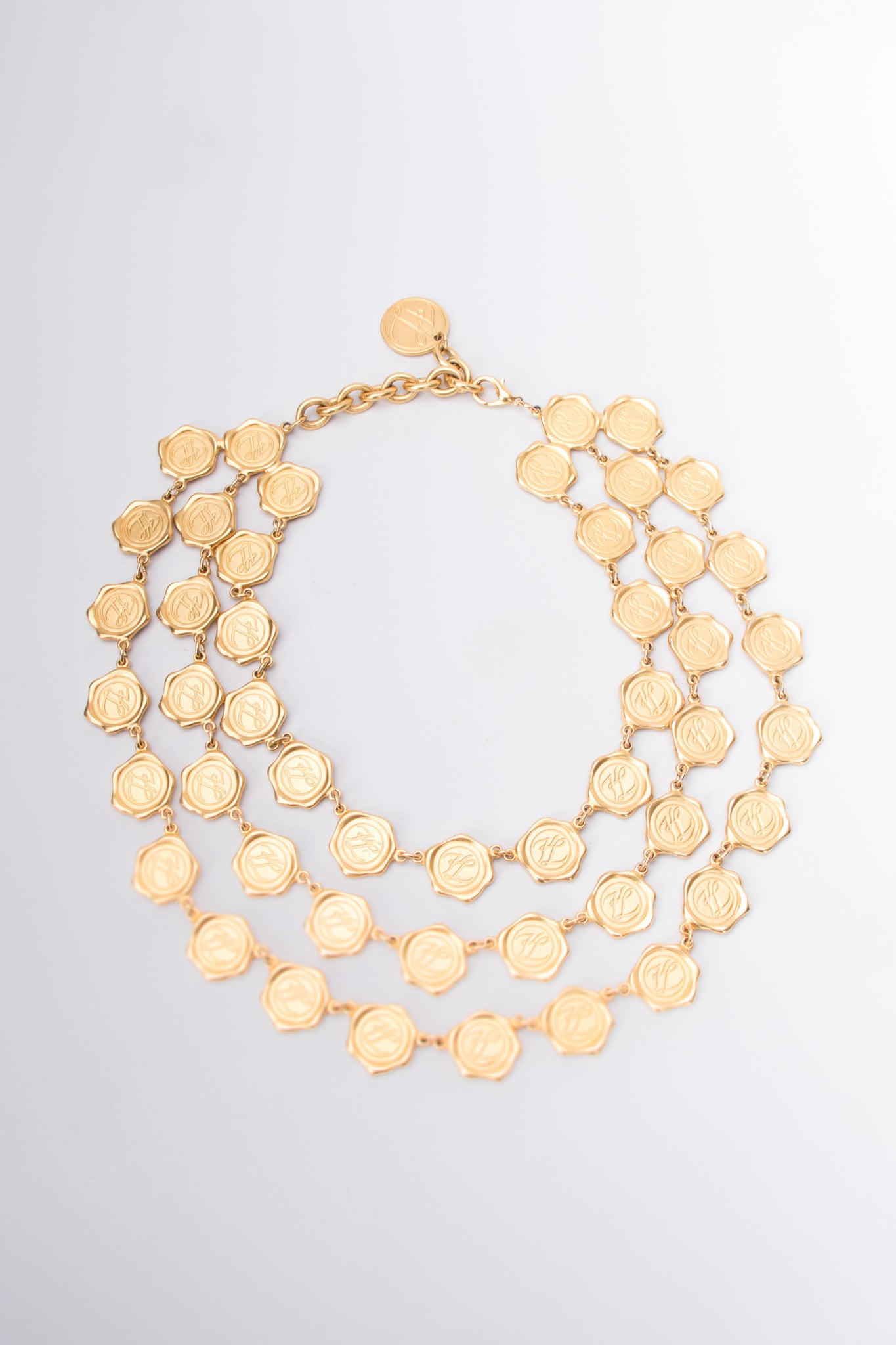 Karl Lagerfeld Triple Layer Gold Seal Stamp Necklace