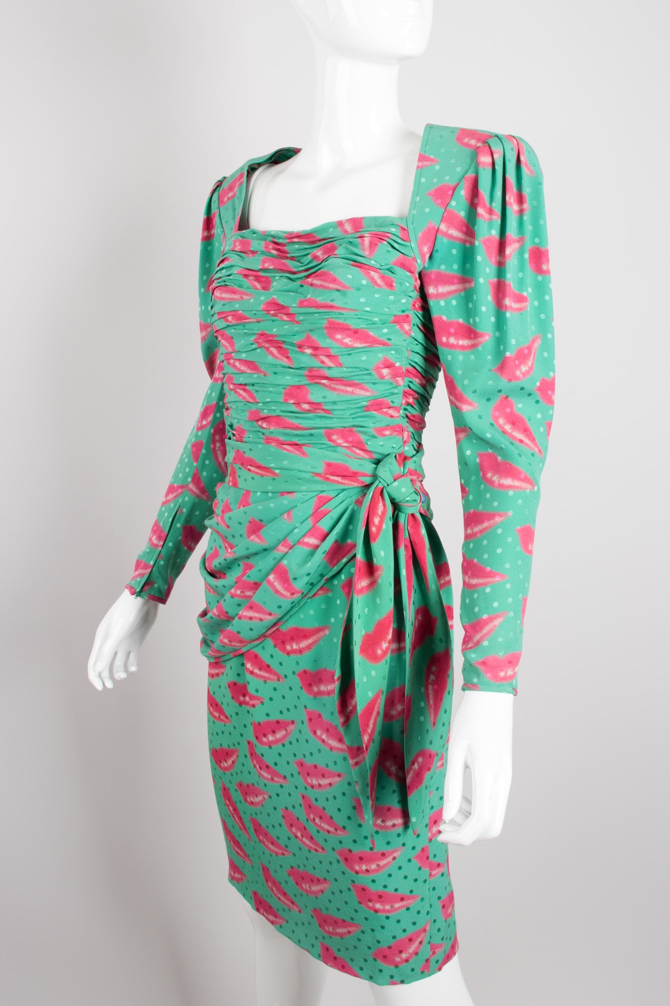 Emanuel Ungaro Parallèle Ruched Lip Print Dress