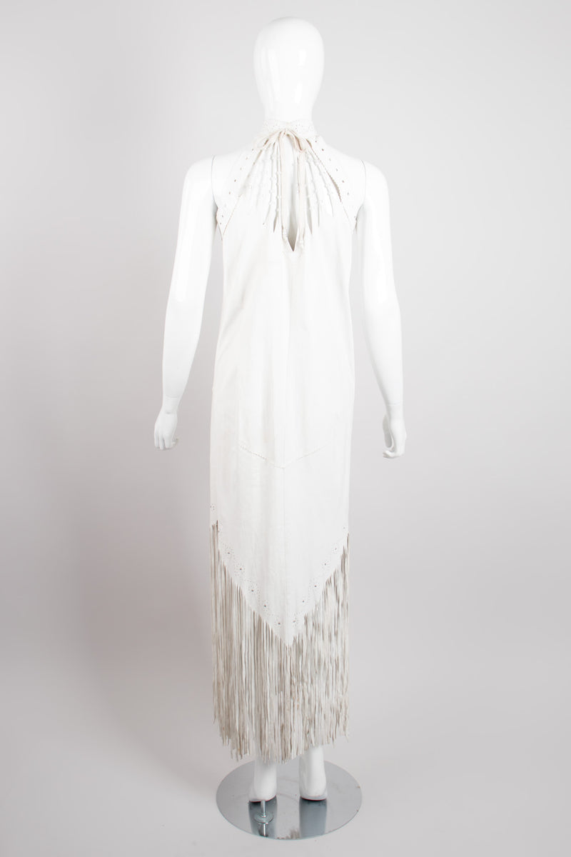 Design By Mandana Beaded Leather Fringe Halter Dress