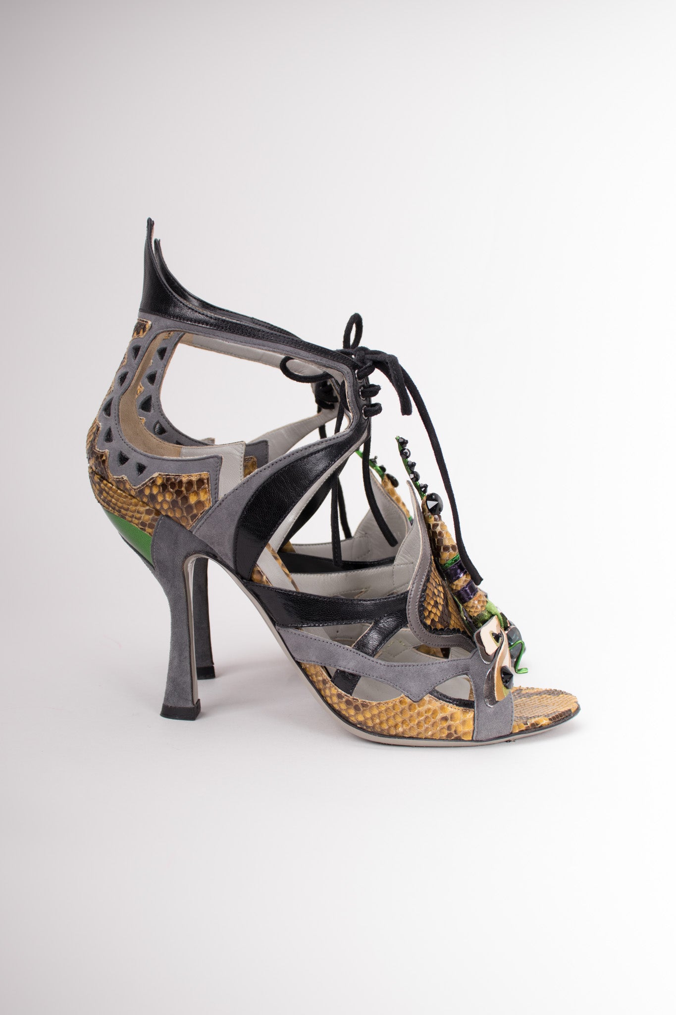 Miu Miu Snakeskin Embellished Dragonly Heels