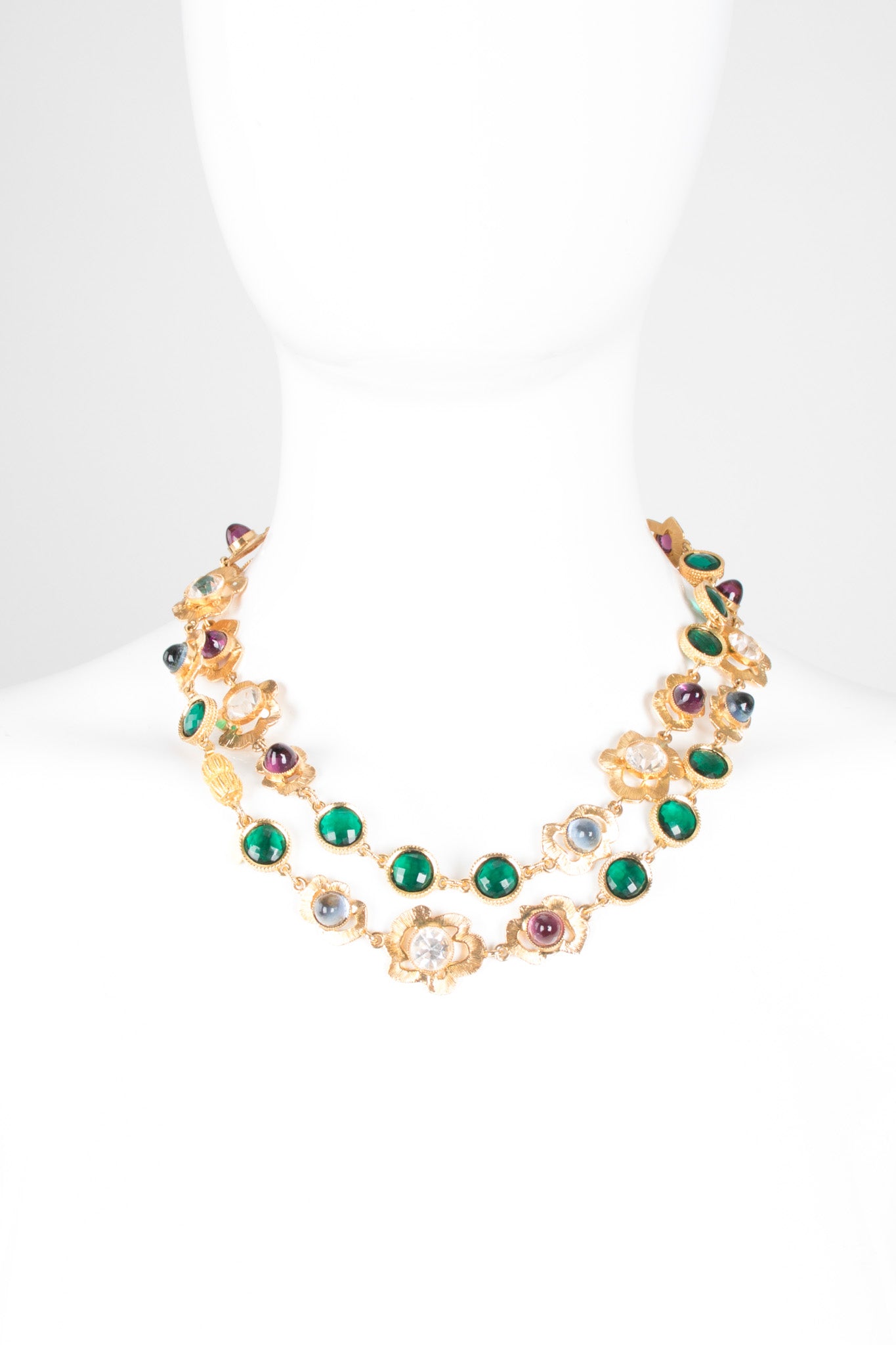 William de Lillo Long Crystal Flower Gem Necklace