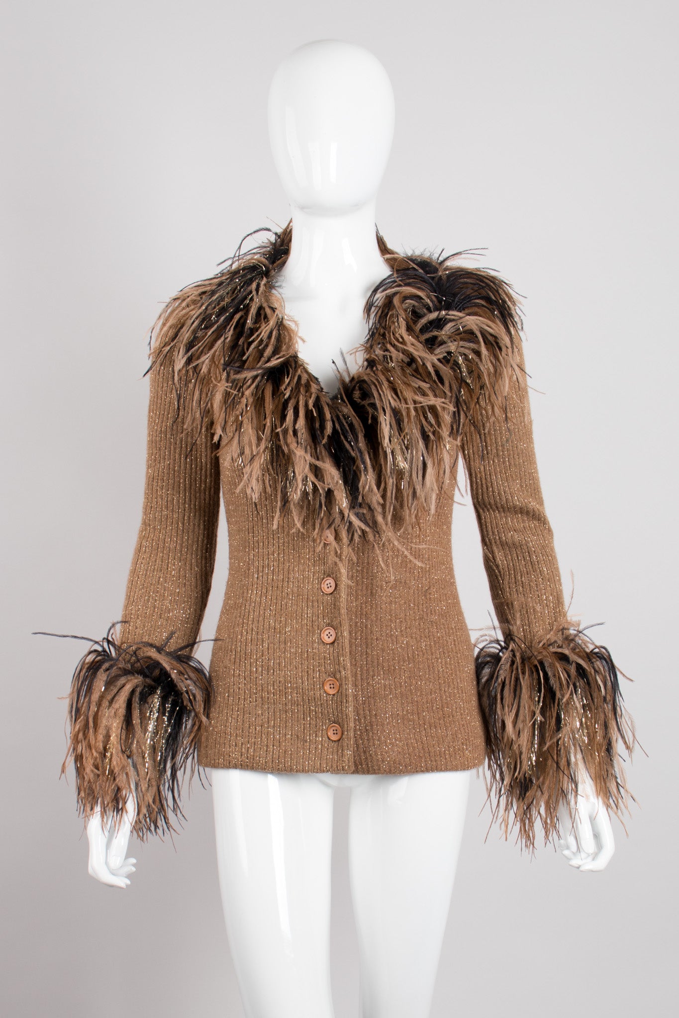 Bill Blass 90s Lion Mane Ostrich Feather Knit Jacket Clueless