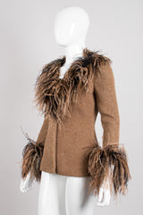 Bill Blass 90s Lion Mane Ostrich Feather Knit Jacket Clueless