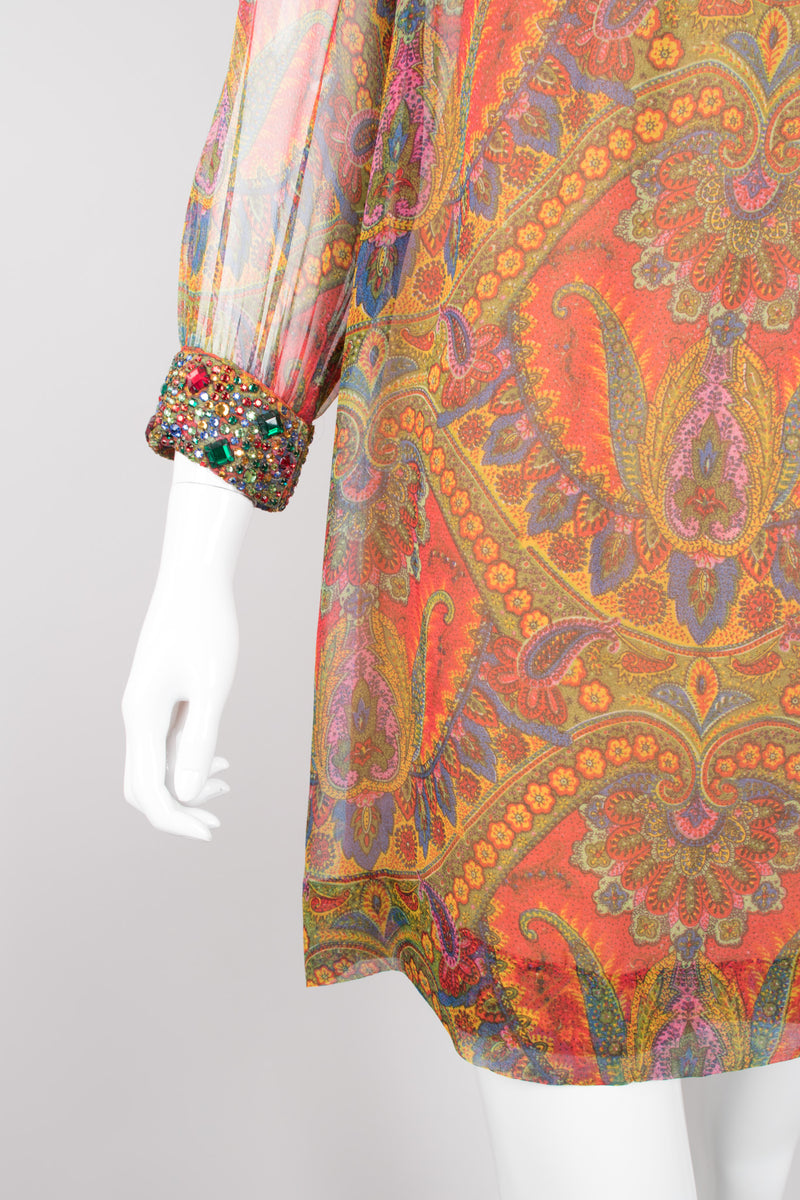 Adele Simpson Jeweled Paisley Silk Chiffon Shift Dress