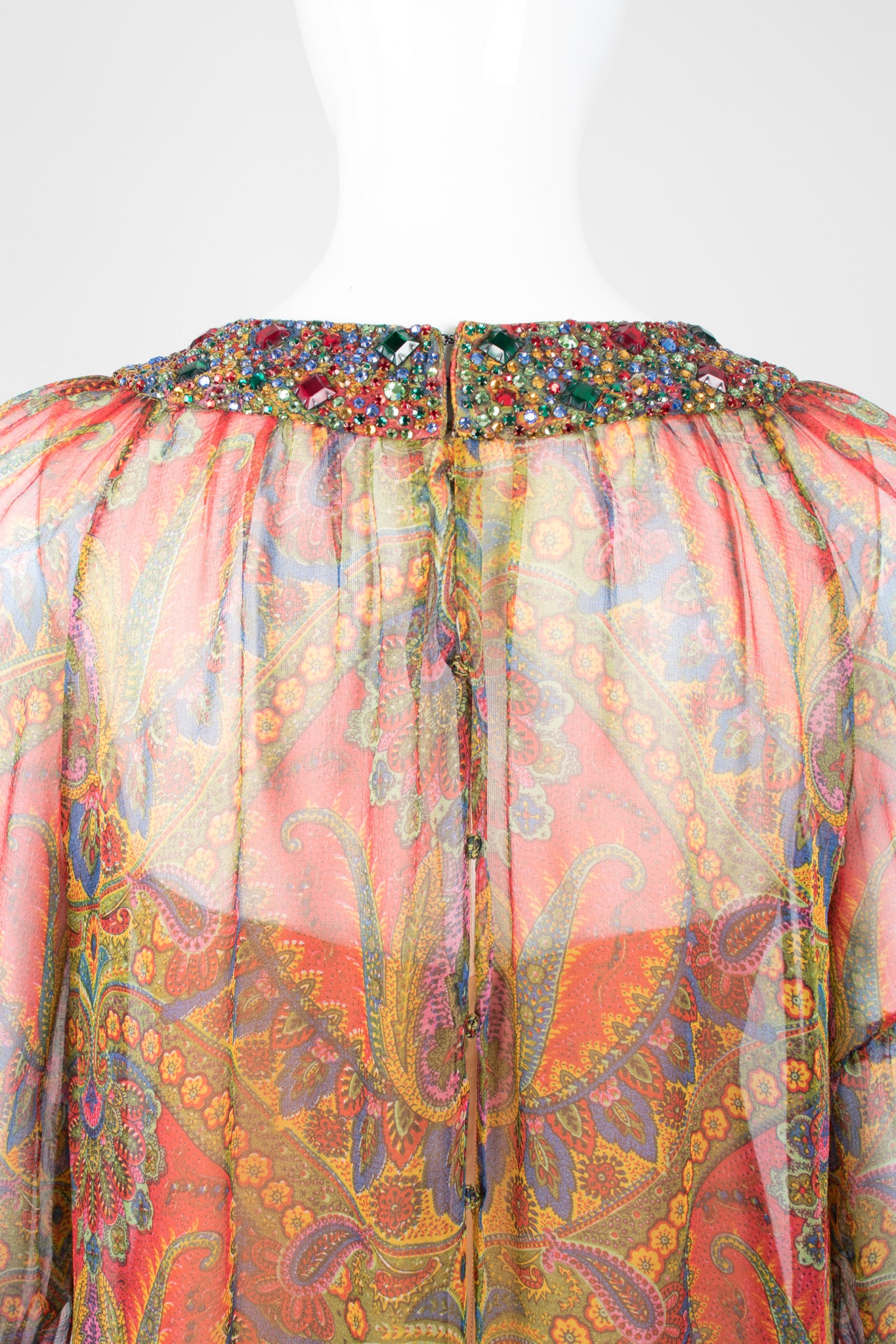 Adele Simpson Jeweled Paisley Silk Chiffon Shift Dress