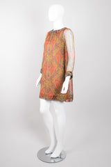 Adele Simpson Jeweled Paisley Silk Chiffon Shift Dress