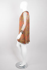 Adele Simpson Jeweled Paisley Silk Chiffon Shift Dress