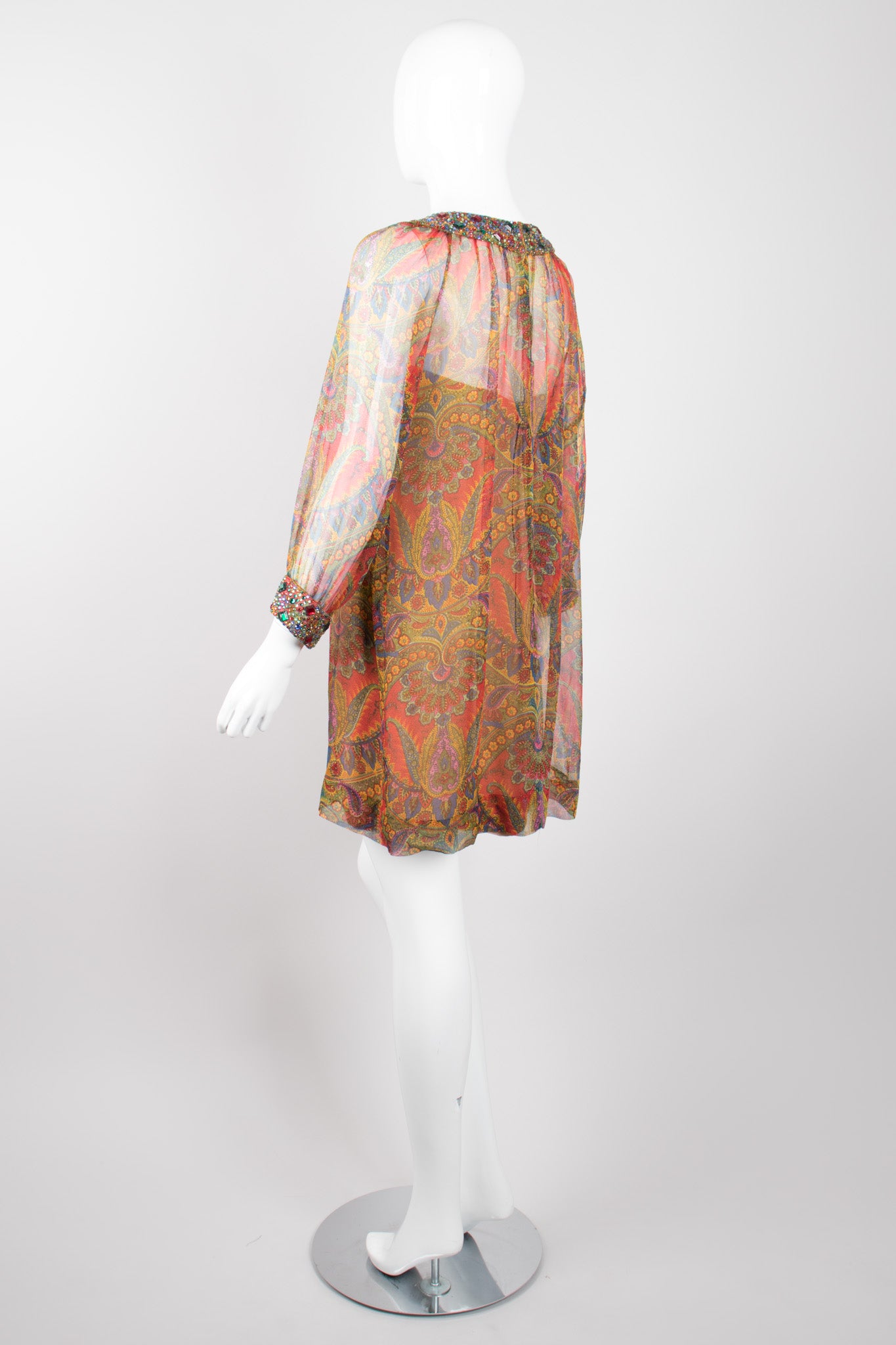 Adele Simpson Jeweled Paisley Silk Chiffon Shift Dress