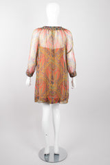 Adele Simpson Jeweled Paisley Silk Chiffon Shift Dress